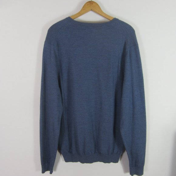 Brooks Brothers L Blue Merino Wool V Neck Sweater - Picture 7 of 7
